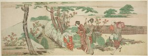 Vrouwen en kinderen op een picknick door Katsushika Hokusai