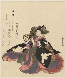 Vrouw met trommel door Katsushika Hokuun