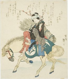 Een vrouw uit Ohara te paard door Katsushika Taito II
