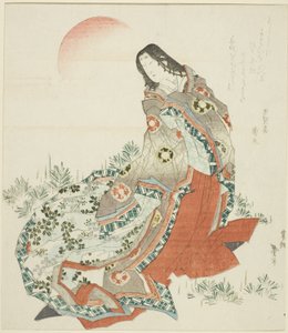 Hofdame staand tussen dennen door Katsushika Taito II