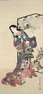 Schoonheid voor een scherm door Kawanabe Kyosai
