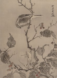 Vogel en kikker, ca. 1887 door Kawanabe Kyosai