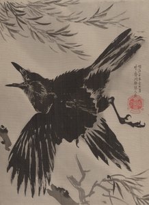 Kraai en wilgenboom, november 1887 door Kawanabe Kyosai