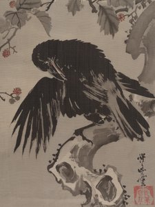 Kraai op een tak, ca. 1887 door Kawanabe Kyosai