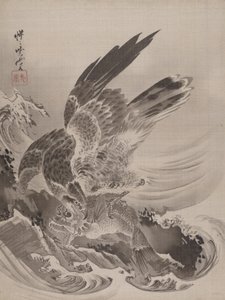 Adelaar die vis aanvalt door Kawanabe Kyosai
