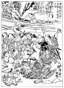 Jonge Kyôsai schetst het afgehakte hoofd, 1898 door Kawanabe Kyosai