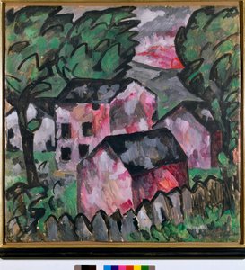 Landschap met rode huizen door Kazimir Severinovich Malevich