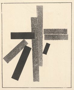 Drie zwarte en vijf grijze elementen uit "Suprematism: 34 Drawings" door Kazimir Severinovich Malevich