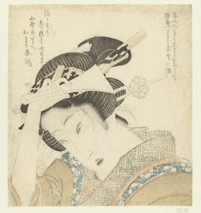 Geisha met plectrum door Keisai Eisen (attributed to)