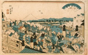 Opklarend weer op de Nihonbashi-brug door Keisai Eisen