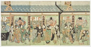 De textielwinkel Ebisuya in de Edo-wijk Owarichō door Keisai Eisen