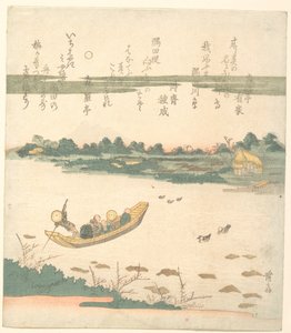 Veerboot die de Sumida-rivier oversteekt door Keisai Eisen