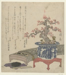 Koto met pruimenbloesem in pot door Keisai Eisen