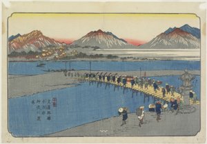 Nr. 11: Veerhaven aan de Kanna-rivier bij Honjo_ Station, 1830-1844 door Keisai Eisen