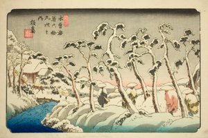 Nr. 15: Itahana, uit de serie "Negenenzestig Stations van de Kisokaido (Kisokaido rokujukyu tsugi no uchi)" door Keisai Eisen