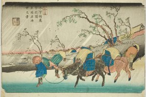Nr. 20: Regen op de Hiratsuka-vlakte bij Kutsukake Station, uit de serie 
