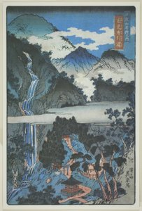 Nunobiki watervallen bij Jakko Shrine (Jakko Nunobiki no taki), uit de serie "Landschappelijke plekken in de bergen van Nikko (Nikkosan meisho no uchi)". door Keisai Eisen