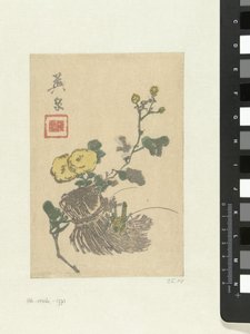 Sprinkhaan en bloemen door Keisai Eisen
