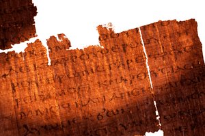 Detail van een pagina van het Evangelie van Judas; Paginatekst is Jezus tot Judas 