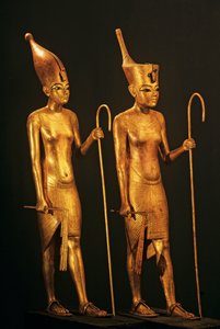 Vergulde houten figuren van Farao Koning Toet, Toetanchamon, 2009 (foto) door Kenneth Garrett