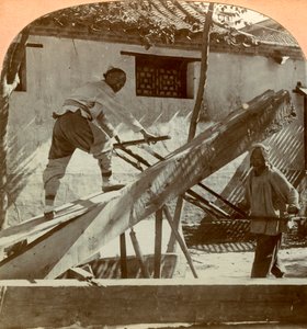 Een Chinese zagerij, Peking, China, 1900