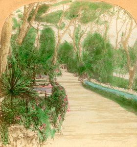 Promenade, Alameda Garden, Rots van Gibraltar, 1896 door Keystone View Company