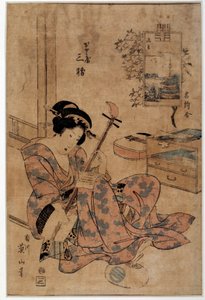 Japanse kunst: muzikant. Prenten door Eizan Kikugawa (1787-1867) 18e eeuw Rennes, Musee des Beaux Arts