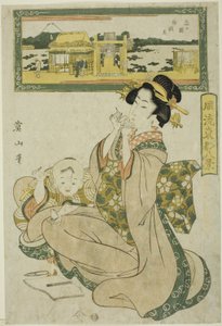 Benzaiten-schrijn in Shinobugaoka, uit de "Modieuze Acht Zichten van de Oostelijke Hoofdstad" door Kikukawa Eizan