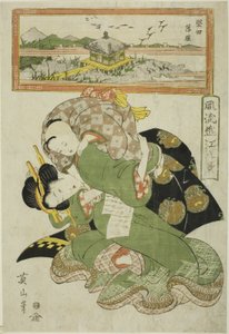 Neerdalende ganzen bij Katada (Katada rakugan), uit de serie "Modieuze acht uitzichten van Omi (Furyu Omi hakkei)"