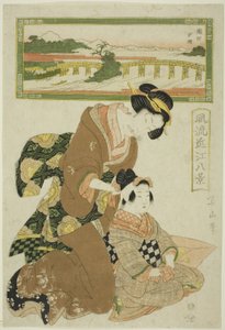 Avondgloed bij Seta (Seta sekisho), uit de serie "Modieuze Acht Zichten van Omi (Furyu Omi hakkei)"