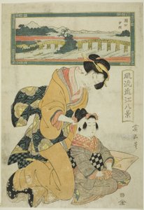Avondgloed bij Seta (Seta sekisho), uit de serie "Modieuze Acht Zichten van Omi (Furyu Omi hakkei)" door Kikukawa Eizan