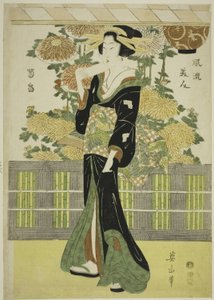 Modieuze Schoonheden in een Chrysanthementuin (Furyu bijin kikubatake) door Kikukawa Eizan