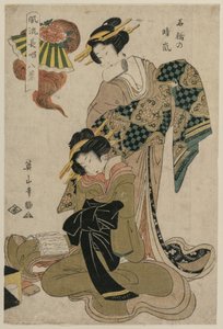 Haze on a Clear Day at Stone Bridge (Uit de serie Eight Elegant Views of Chanted Accompanimnets for Kabuki Plays) door Kikukawa Eizan