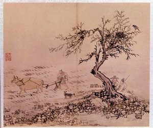 Koreaanse kunst: ploegscène door Kim Hong Do