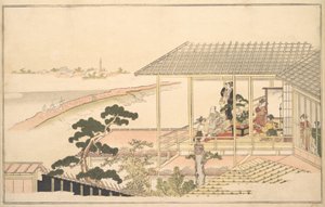 Een Feestvierende Groep in een Huis in de Yoshiwara op een Maanlichte Nacht, 1789