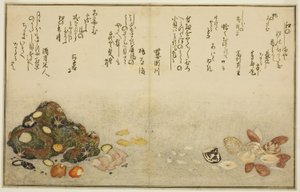 Ashi-gai, hamaguri, ko-gai, suzume-gai, akoya-gai, en katashi-gai, uit het geïllustreerde boek "Giften van de Eb (Shiohi no tsuto)" door Kitagawa Utamaro
