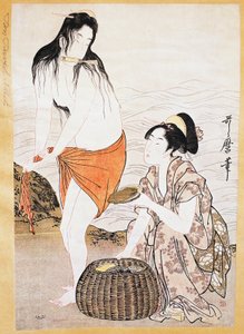 Awabi (weekdieren) vissers in het water, ukiyo-e kunstprint door Kitagawa Utamaro (1753-1806), houtsnede, Japanse beschaving, Edo periode door Kitagawa Utamaro