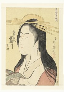 Busteportret van de courtisane Kisegawa uit het Matsubaya huis door Kitagawa Utamaro