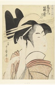 Busteportret van de courtisane Shinowara uit het Tsuruya huis door Kitagawa Utamaro