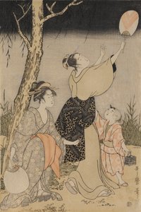 Vuurvliegjes vangen onder een wilgenboom door Kitagawa Utamaro