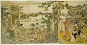 Chinese Schoonheden bij een Banket door Kitagawa Utamaro
