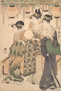 Courtisanes onder een blauwe regen prieel, ca. 1795 door Kitagawa Utamaro