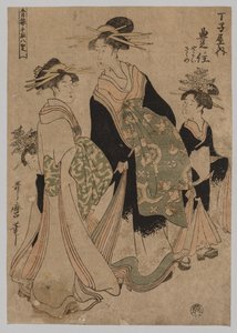 Courtisanes en bedienden door Kitagawa Utamaro