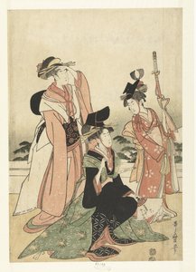 Courtisane een hoveling imiterend door Kitagawa Utamaro