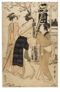 Weergave van schatten bij de Mimeguri-schrijn door Kitagawa Utamaro