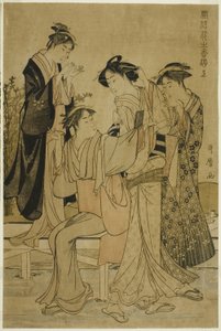 Elegante genoegens: De geur van bloemen, rechts (Furyu hana no ka asobi, jo) door Kitagawa Utamaro