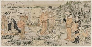Vissen op de Snijplankrots bij Enoshima door Kitagawa Utamaro
