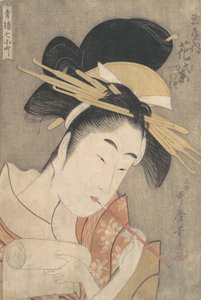 “Hanamurasaki van de Tamaya,” uit de serie Zeven Komachi van de Plezierwijken ..., ca. 1790