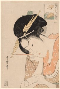 Hanaogi van de Ogiya, uit de serie "Beroemde schoonheden vergeleken met de zes onsterfelijke dichters"