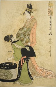 Uur van de Haan, uit de serie "Twaalf Uren in Yoshiwara" door Kitagawa Utamaro